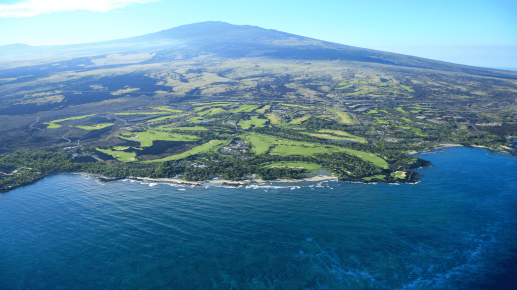 Aerial view of coastline at Kaupulehu, Hawaii